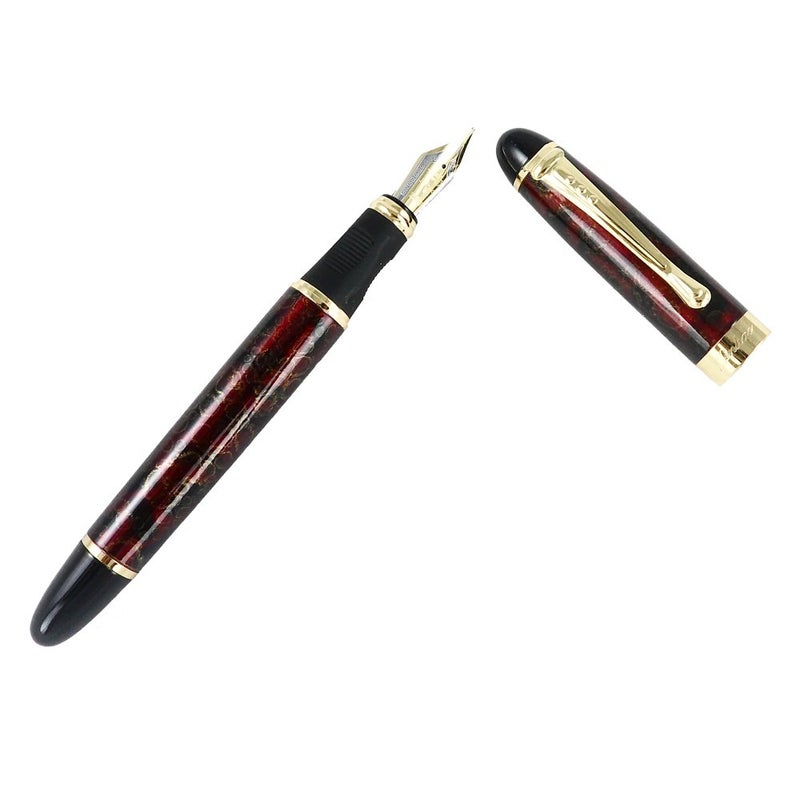 JINHAO قلم حبر جينهوا بمشبك ذهبي وشفرة متوسطة X450 مع علبة (أحمر فاخر وذهبي) - Image 2